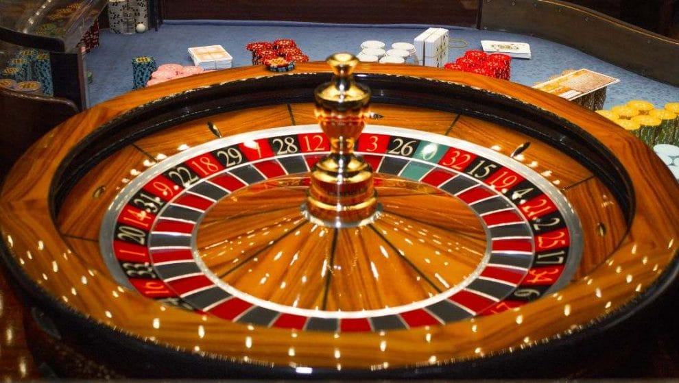 Roulette wheel in a casino.