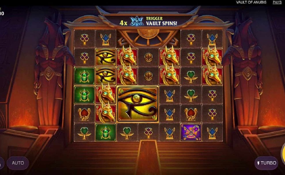 The base game screen of Vault of Anubis slot.