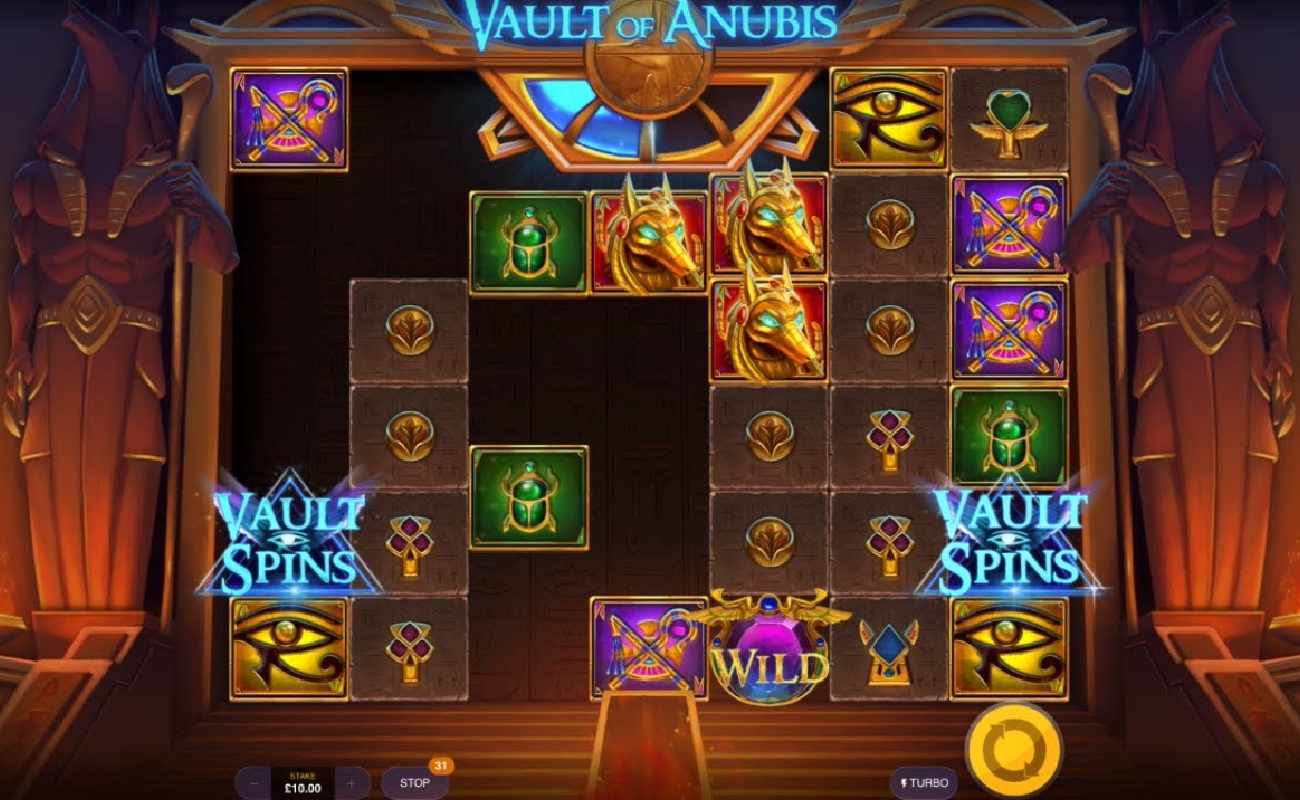 A screen showing the bonus symbols on Vault of Anubis.