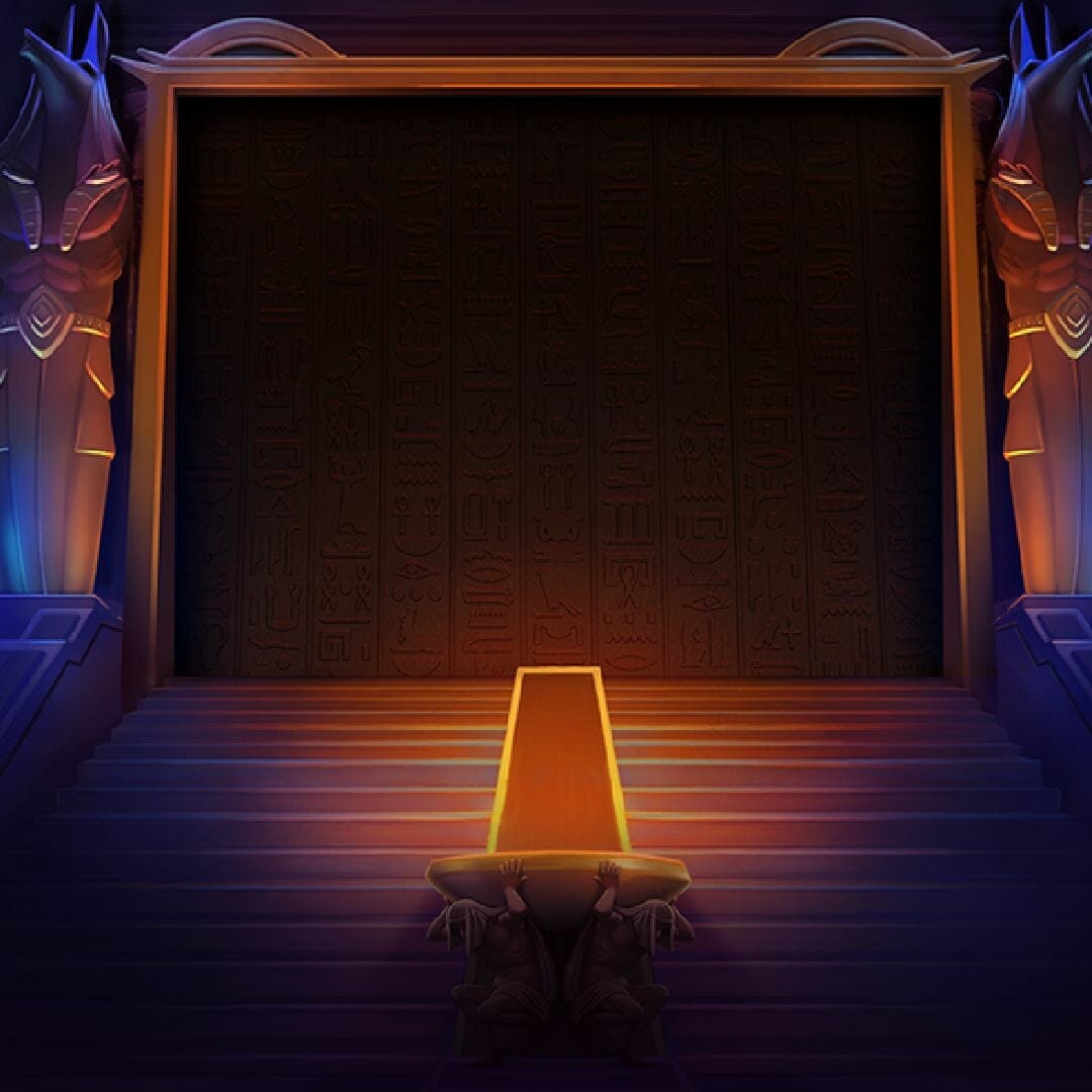 An opening screen from the Vault of Anubis online slot game.