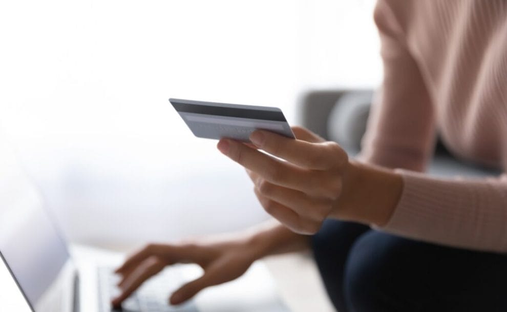 Credit card payment on a laptop.