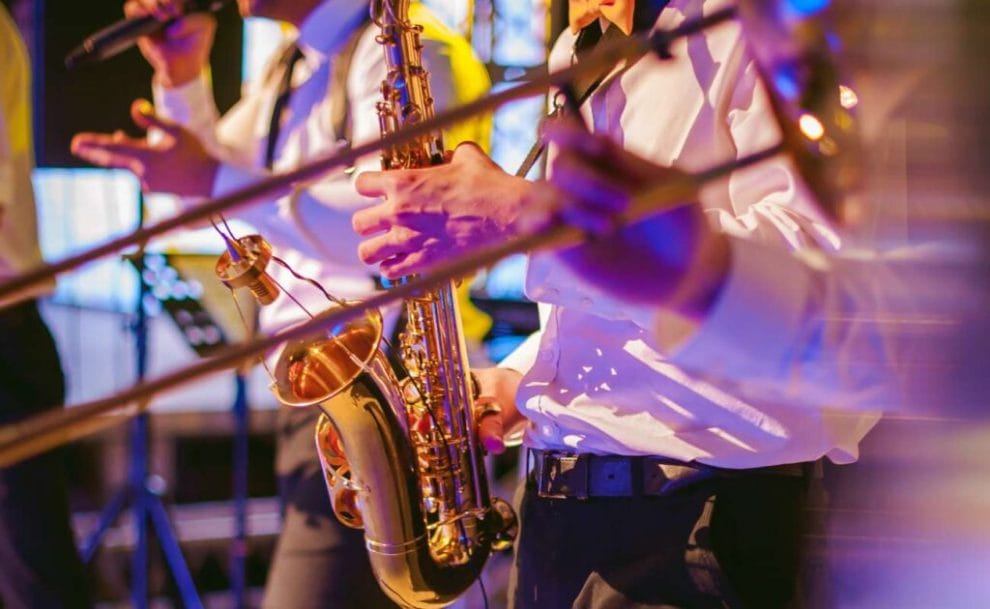 Brass players performing.