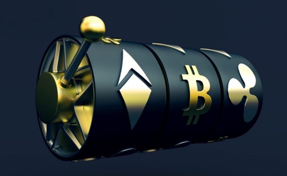 Slot reel featuring a Bitcoin symbol.