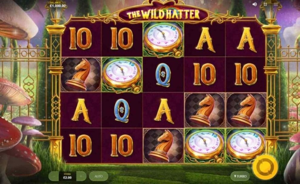 The Wild Hatter online slot game screenshot.