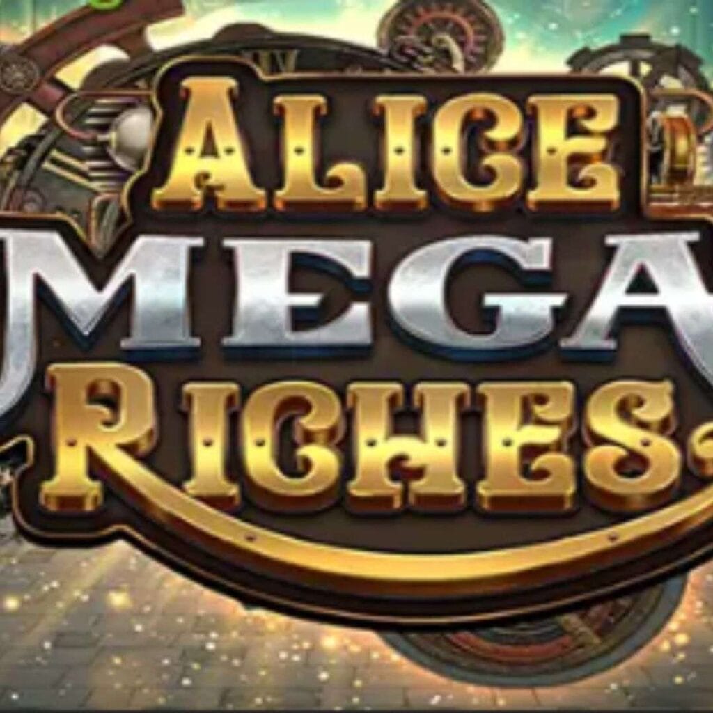 title of the Alice Mega Riches online casino slot game by Wizard Games