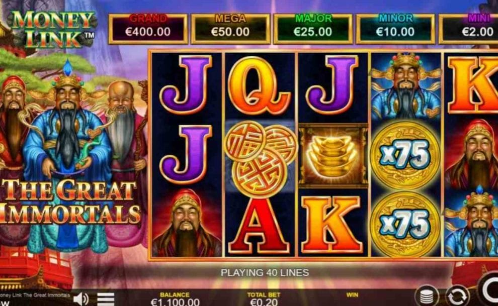 gameplay of the Money Link - The Great Immortals online slot game by Lightning Box