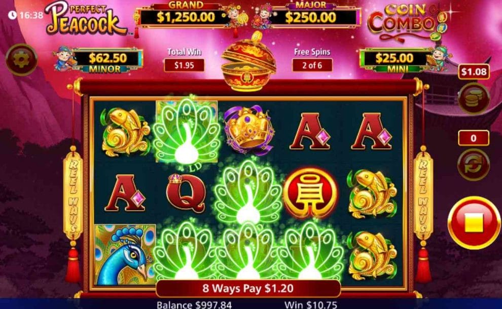 Gameplay of the Perfect Peacock Coin Combo online casino slot game