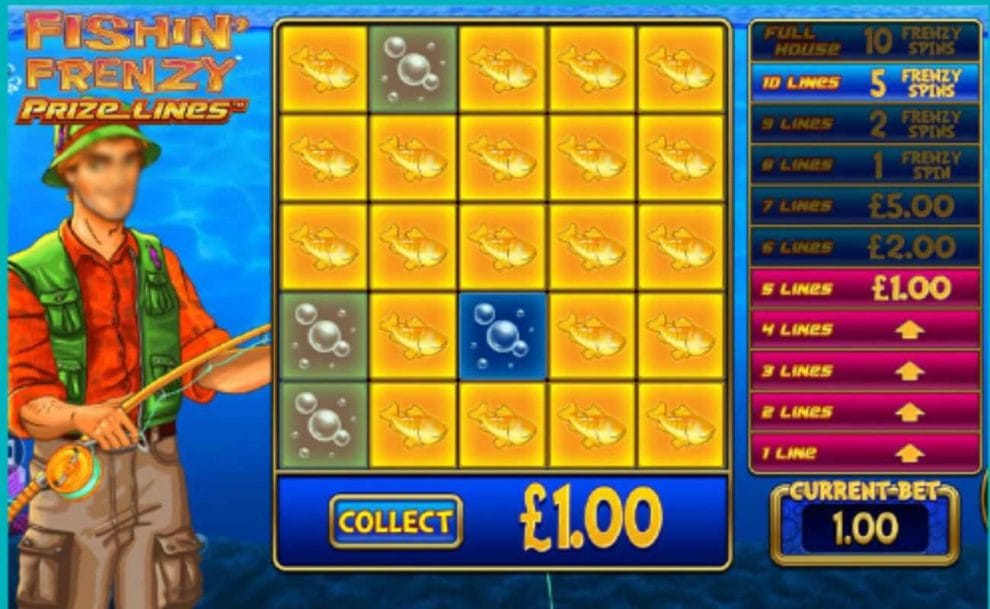 gameplay of the Slingo Fishin’ Frenzy online slot game by Slingo 