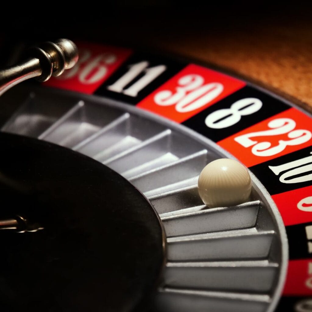 A roulette ball on a roulette wheel.