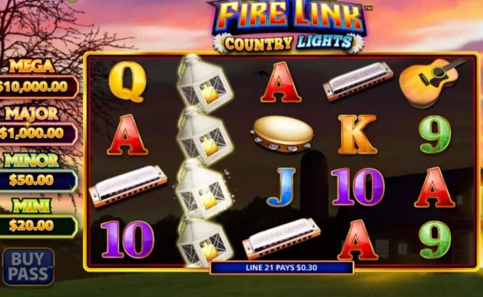 A screenshot of the gameplay of the Ultimate Fire Link Country Lights slot game.