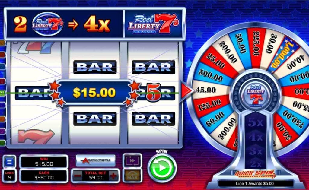 the Reel Liberty 7s Classic online slot game by Ainsworth