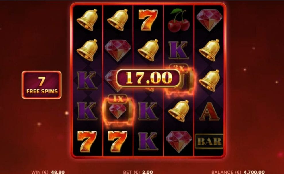 A screenshot of a $17 winning spin on the Let It Burn online slot by NetEnt.