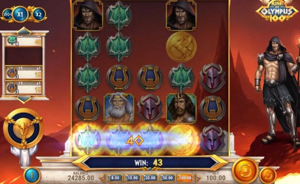 A screenshot of the Hades reels on the Rise of Olympus 100 online slot game by Play ‘n Go.