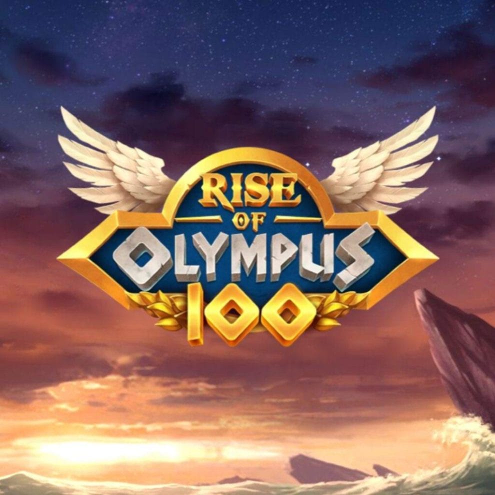 The title screen for the Rise of Olympus 100 online slot game by Play ‘n Go.
