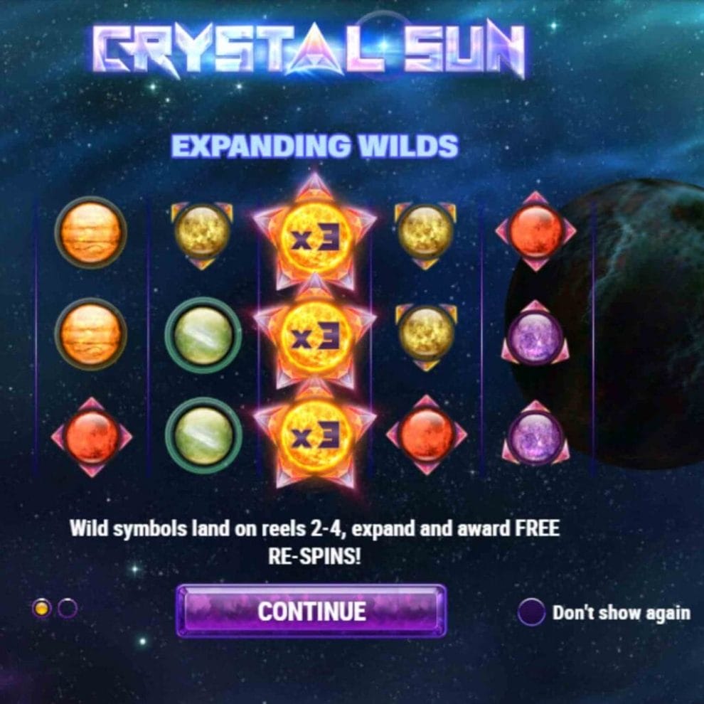 Crystal Sun online slot game screenshot.