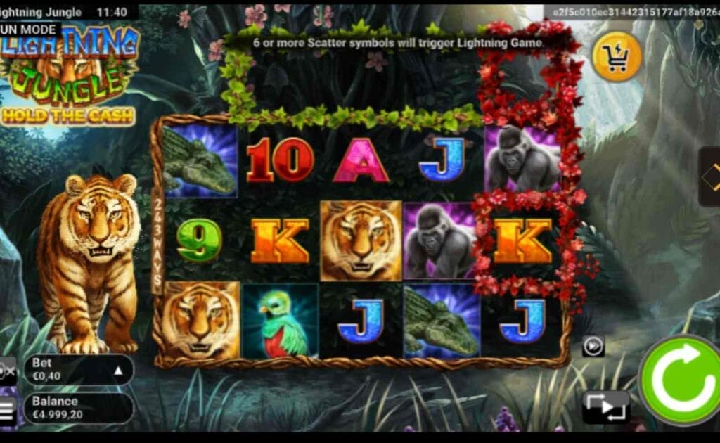 Lightning Jungle online slot game screenshot.