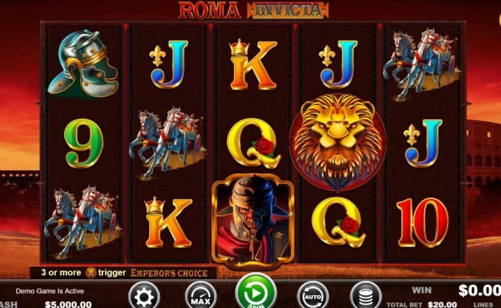 gameplay of the Roma Invicta online slot game by Ainsworth 