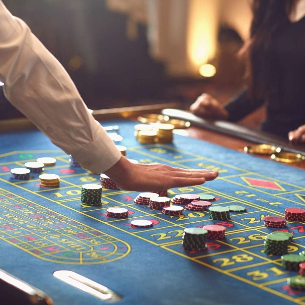 People gambling at roulette poker in a casino