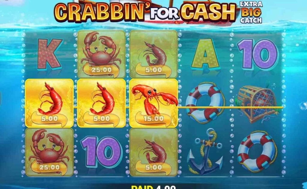 Base game reels for Crabbin' For Cash Extra Big Catch online slot