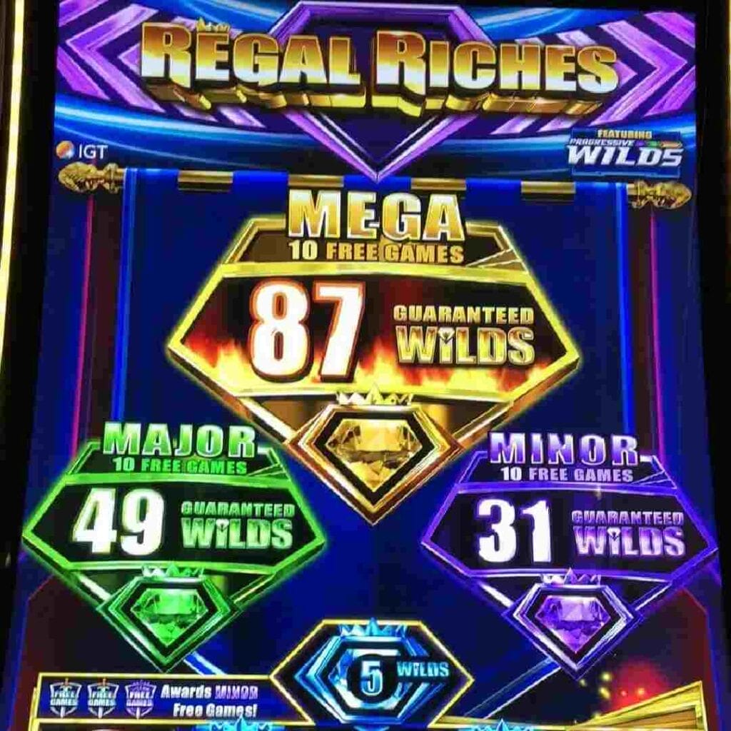 Bonus screen for Regal Riches online slot.