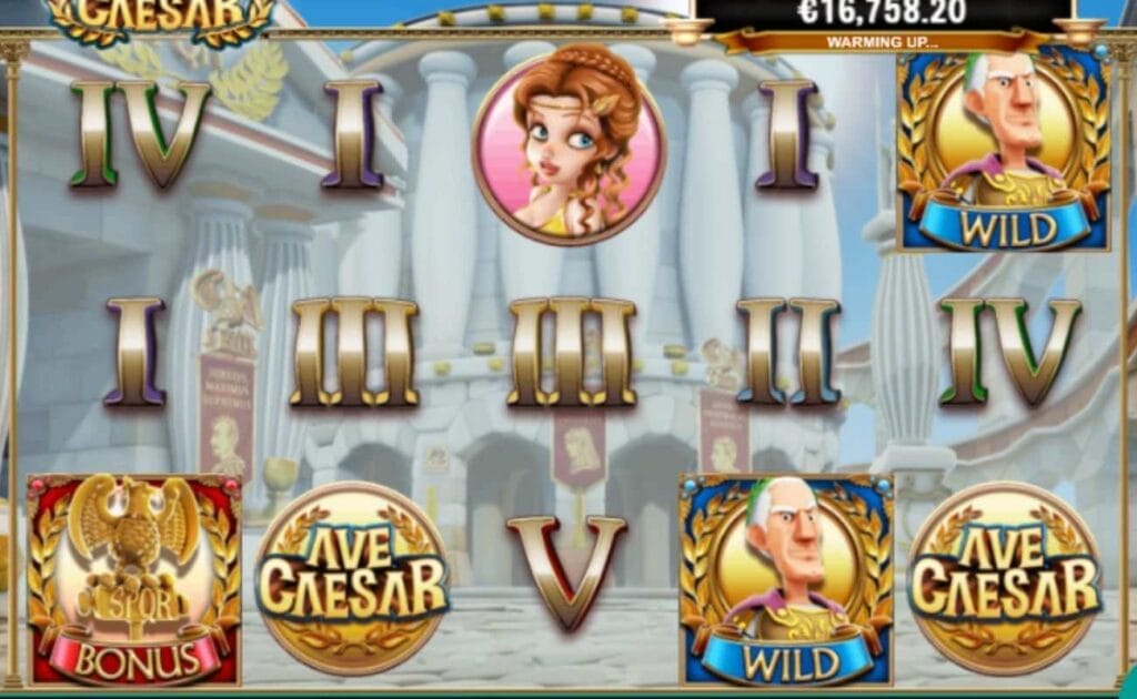 gameplay of the Ave Caesar online slot game by Leander