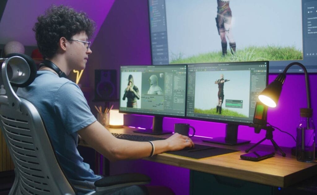 An animator works on a character for an online game.