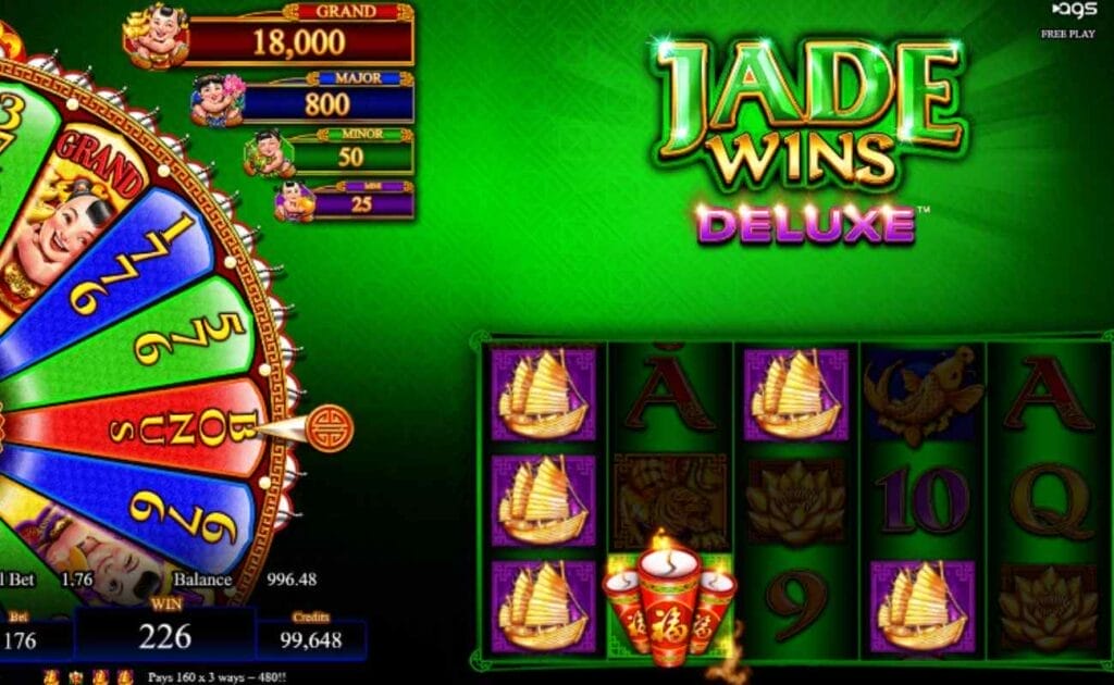gameplay of the Jade Wins Deluxe online slot game by AGS