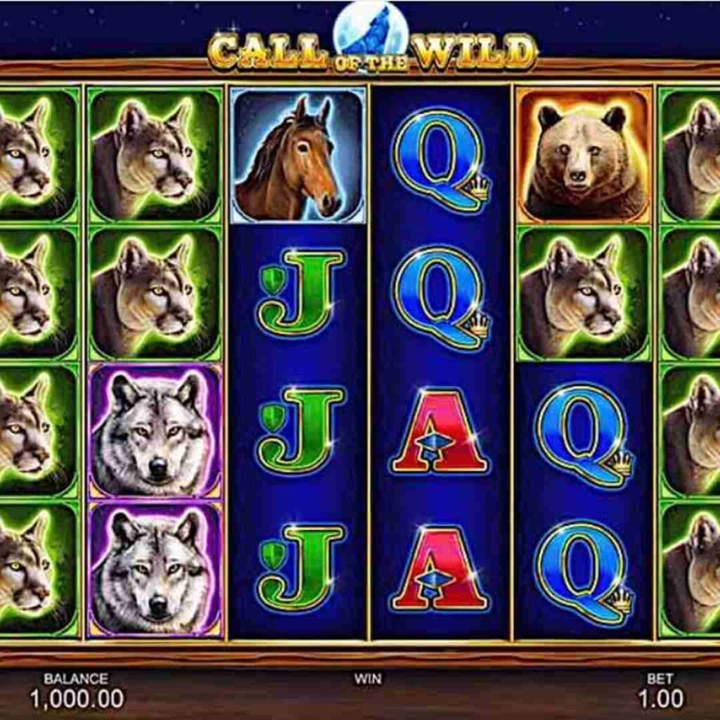 Close-up of the reels of Call of the Wild online slot