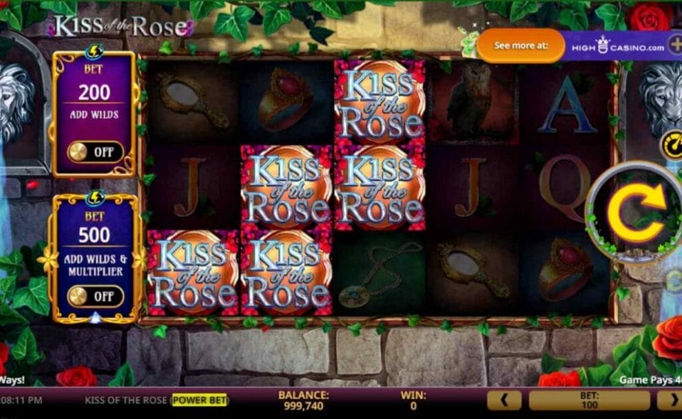 Kiss of the Rose (Power Bet) online slot game screen.