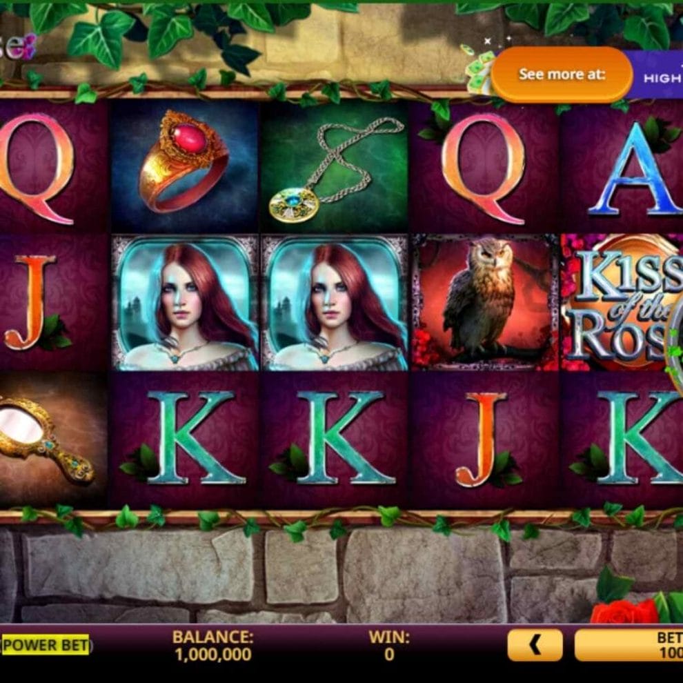 Kiss of the Rose (Power Bet) online slot game screenshot.