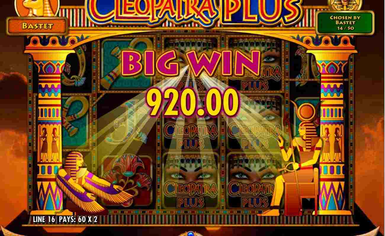 The Big win screen for the Cleopatra online slot.