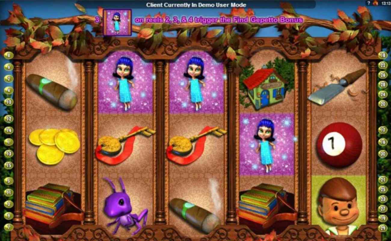 A screenshot of the gamescreen for Pinocchio's Fortune by 2by2 Gaming.