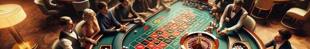 A live casino scene with a roulette table.