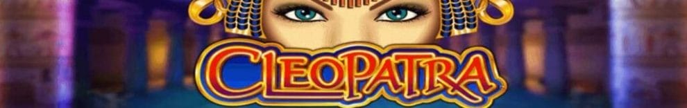 Close-up of the title for Cleopatra online slot.