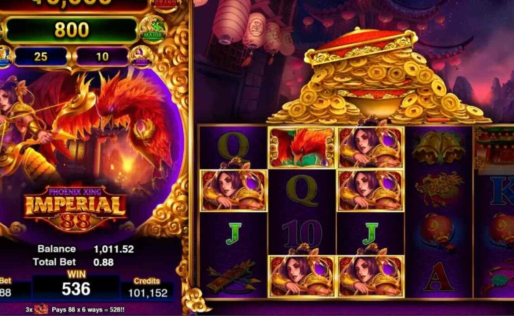 Phoenix Xing Imperial 88 online slot game screenshot.