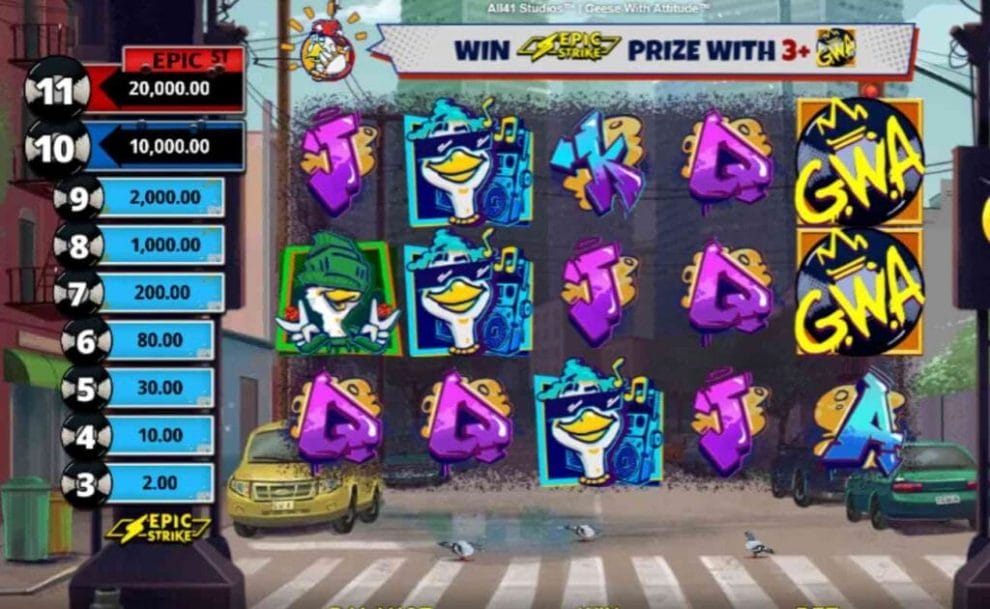 Screenshot of Geese With Attitude online slot game.