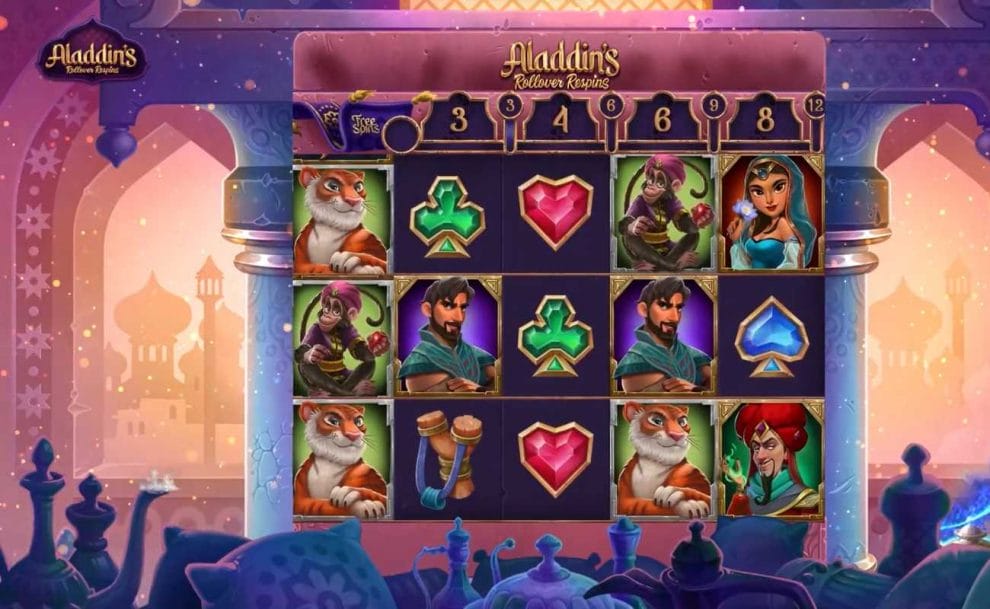 Gameplay in online slot Aladdin's Rollover Spins by Armadillo Studios