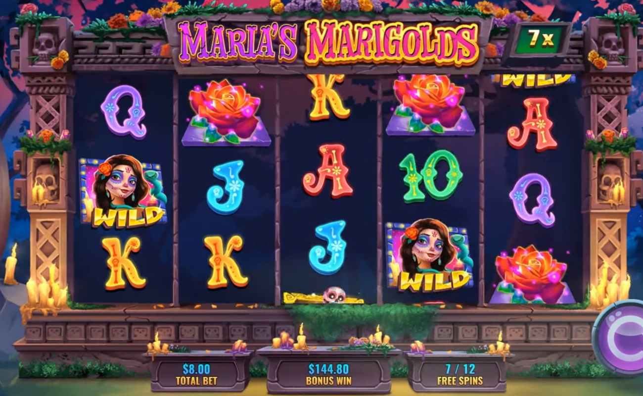 Gameplay in online slot Maria’s Marigolds by IGT