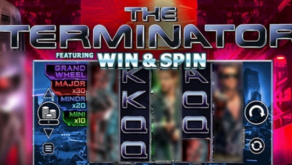 The Terminator Win and Spin online slot game screen.