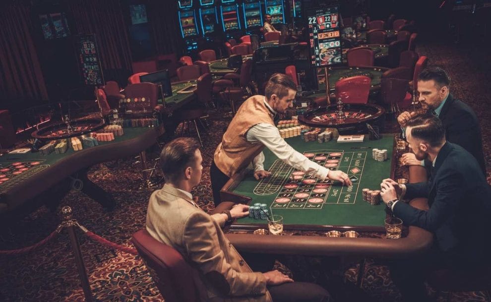 A game of poker in a casino.