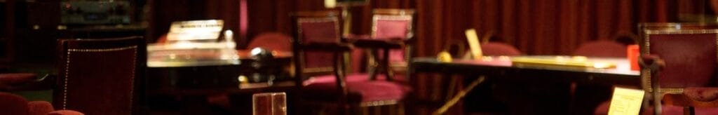 An empty blackjack table in a casino.