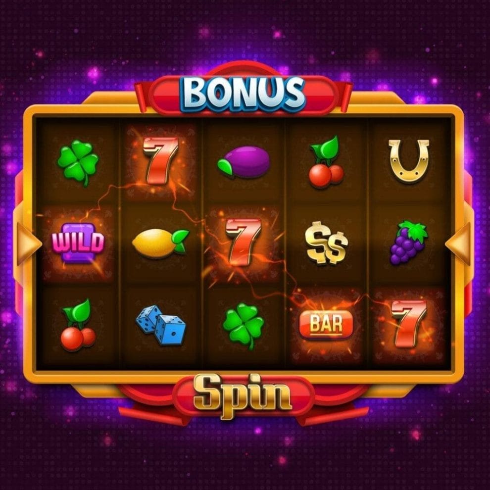 Various symbols on the reel of a slot game.