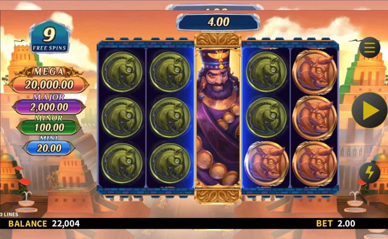 A screenshot of the Free Spins round in Persian Jewels. A wild symbol has expanded to cover the entire third reel; horse and bull symbols fill the rest of the positions on the slot grid.