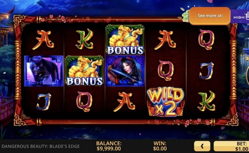 Bonus and wilds symbols in online slot Dangerous Beauty: Blade's Edge by High 5 casino slots