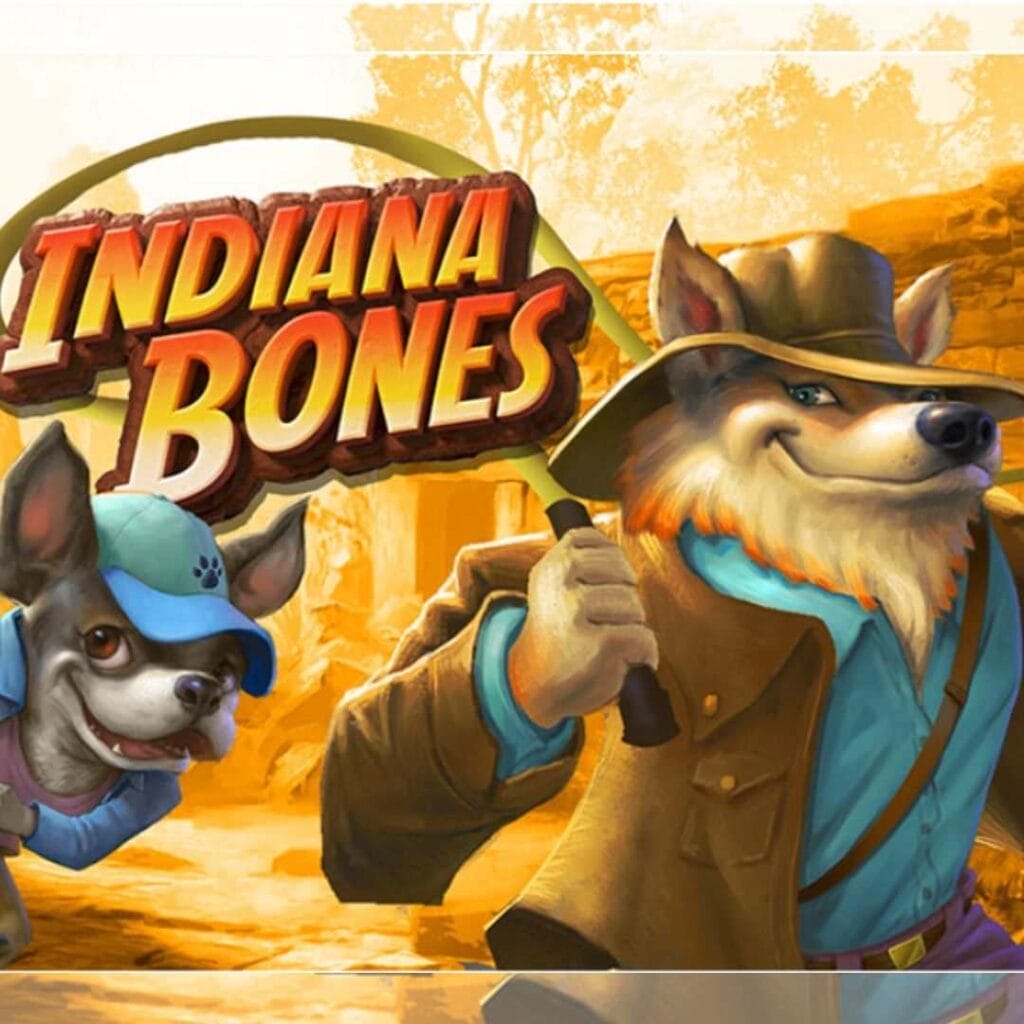 The title screen of Indiana Bones, the online slot by High 5 Games.