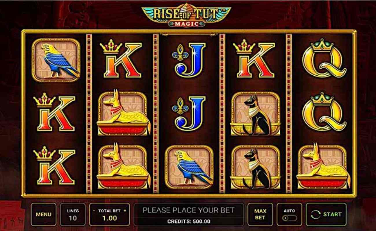 A screenshot of the slot reals of Rise of Tut: Magic.
