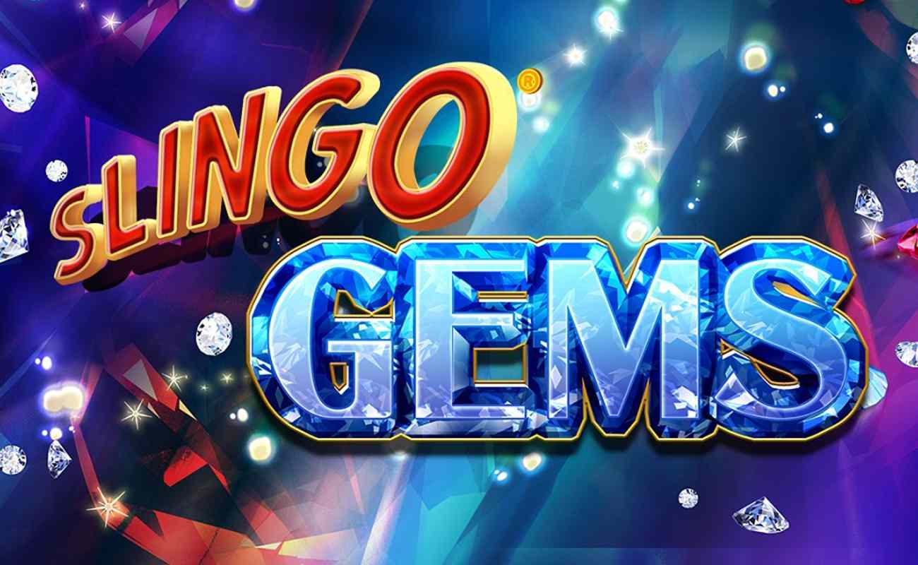 The brightly colored title screen for Slingo Gems online game