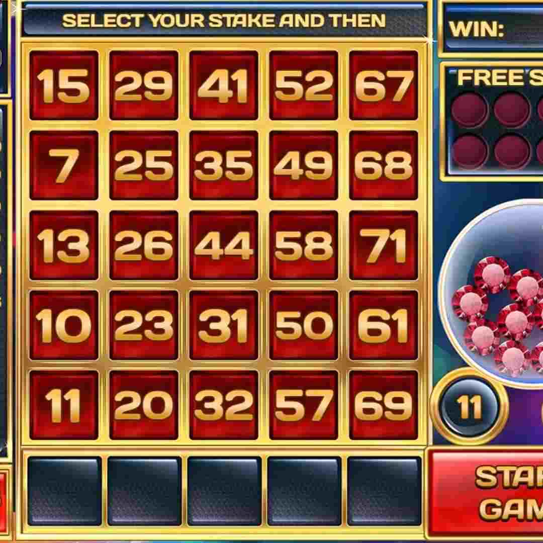 The base game screen with numbers across it for Slingo Gems
