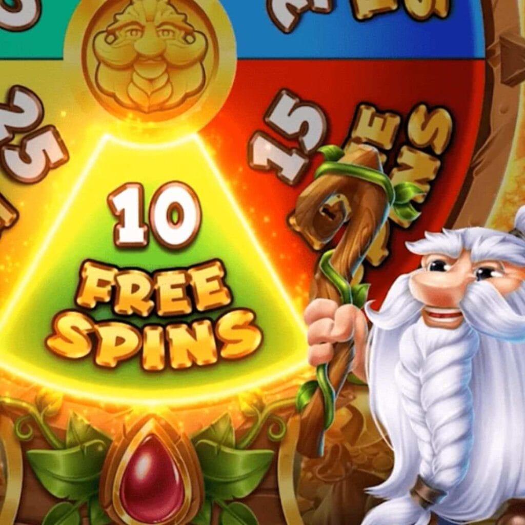 A screenshot of the Free Spins wheel on Andvari: The Magic Ring.