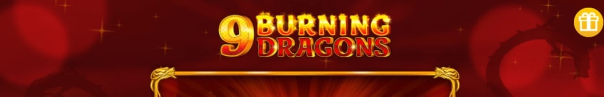 9 Burning Dragons casino game logo against a red background.